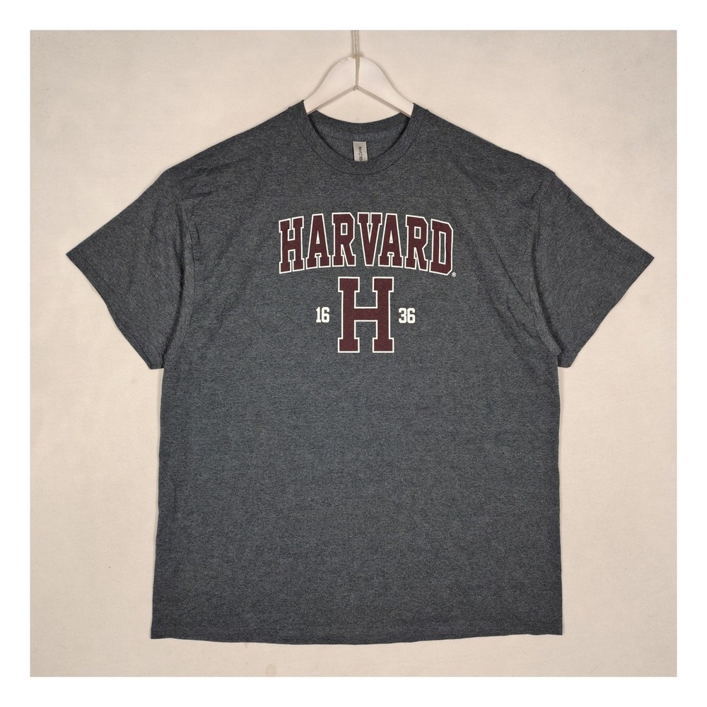 Gildan Harvard University T-Shirt Mens 2XL Gray Short Sleeve Heavy Cotton Tee